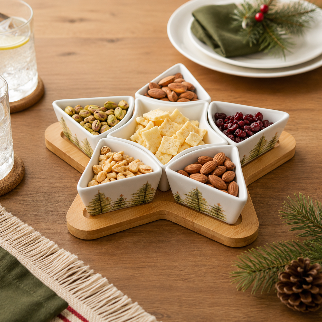 Aulica Fir Tree Appetizer Bowls with Serving Tray – Set of 6