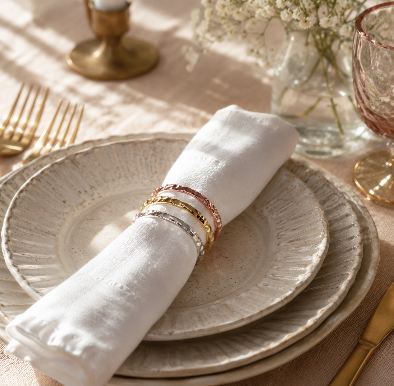 Aulica Multicolour 3-Band Napkin Rings – Set of 4