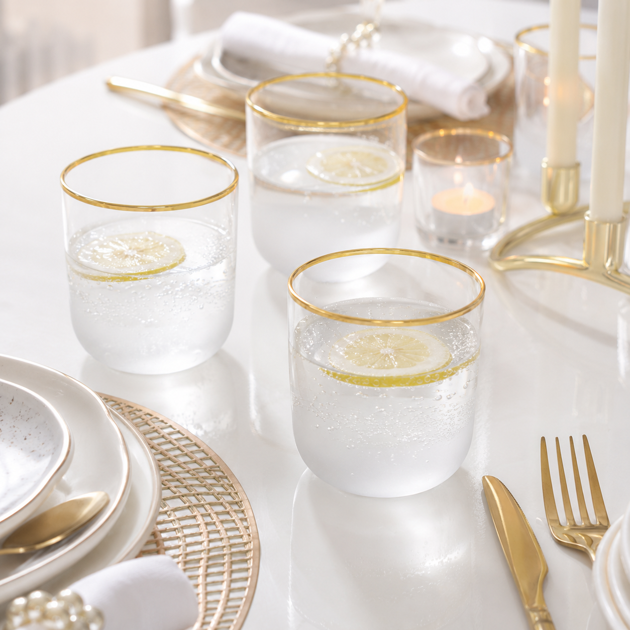 Aulica Nish Gold-Rim Water Glasses – Set of 6