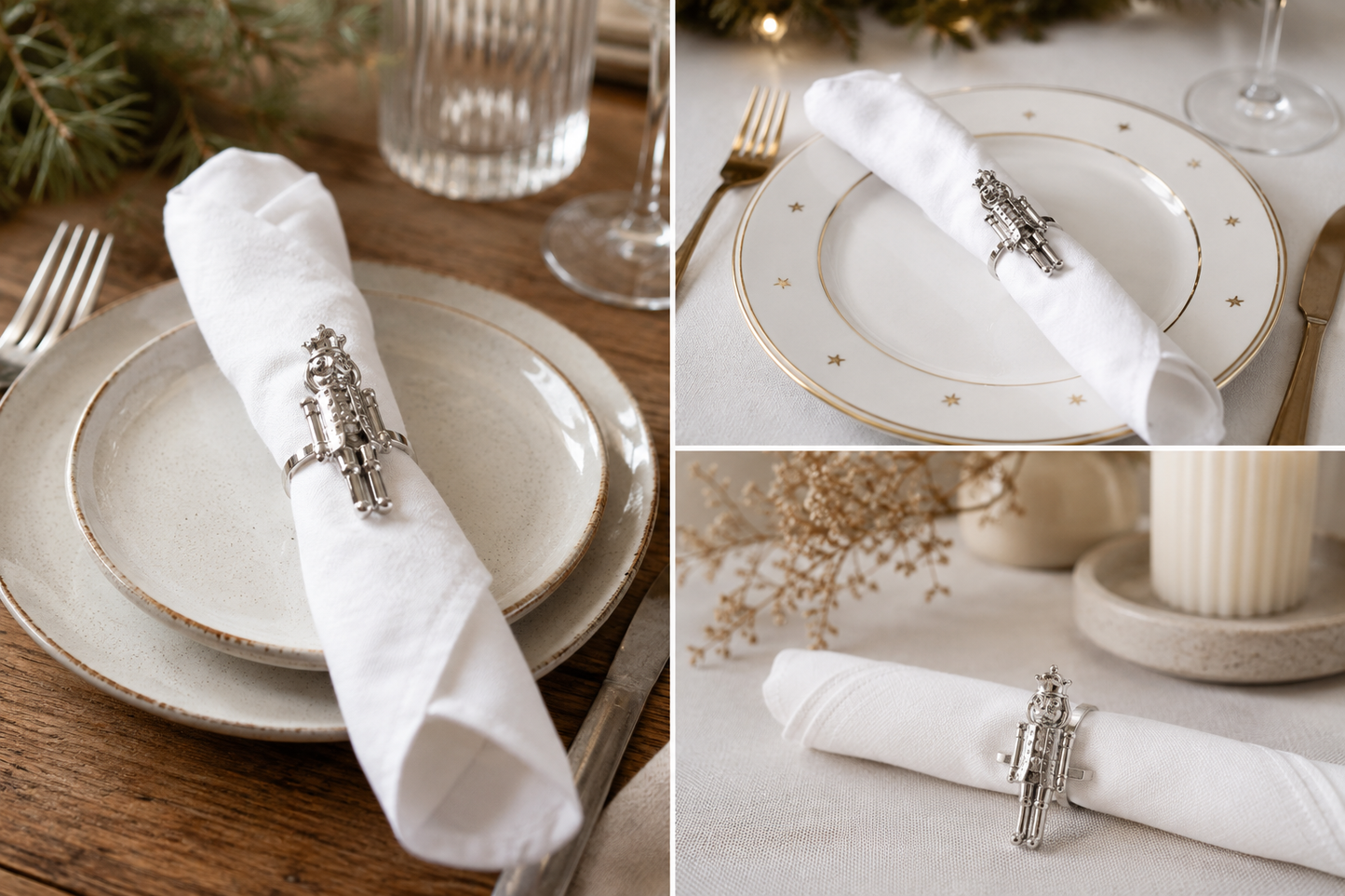Aulica Silver Nutcracker Napkin Rings – Set of 4