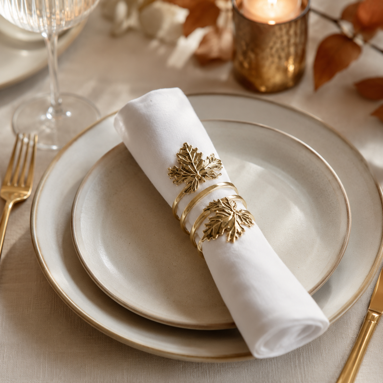 Aulica Gold Vine Leaf Napkin Rings – Set of 4 product view 3