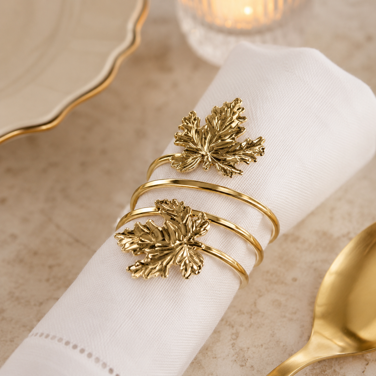 Aulica Gold Vine Leaf Napkin Rings – Set of 4 product view 2