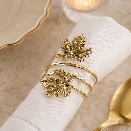 Aulica Gold Vine Leaf Napkin Rings – Set of 4 product view 2
