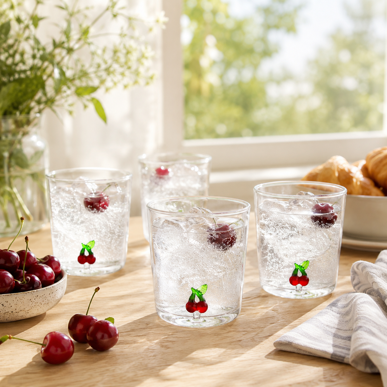 Aulica Cherry Water Glasses – Set of 4, 300 ml