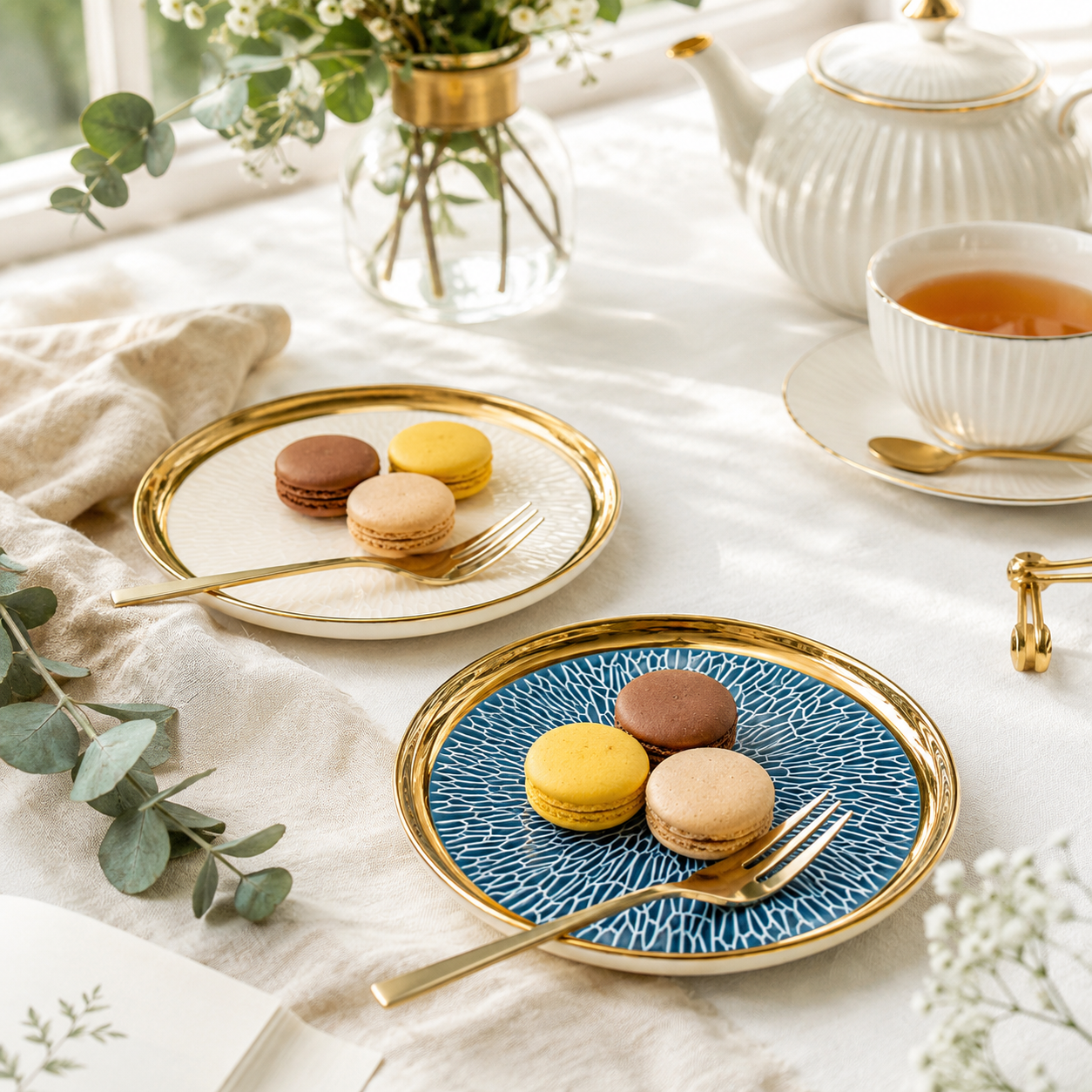 Aulica Blue & Cream Gold-Rim Dessert Plates – Set of 4 product view 2