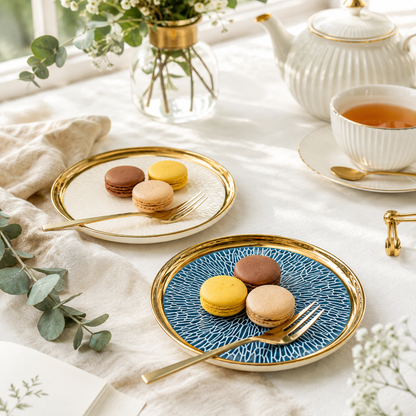 Aulica Blue & Cream Gold-Rim Dessert Plates – Set of 4 product view 2