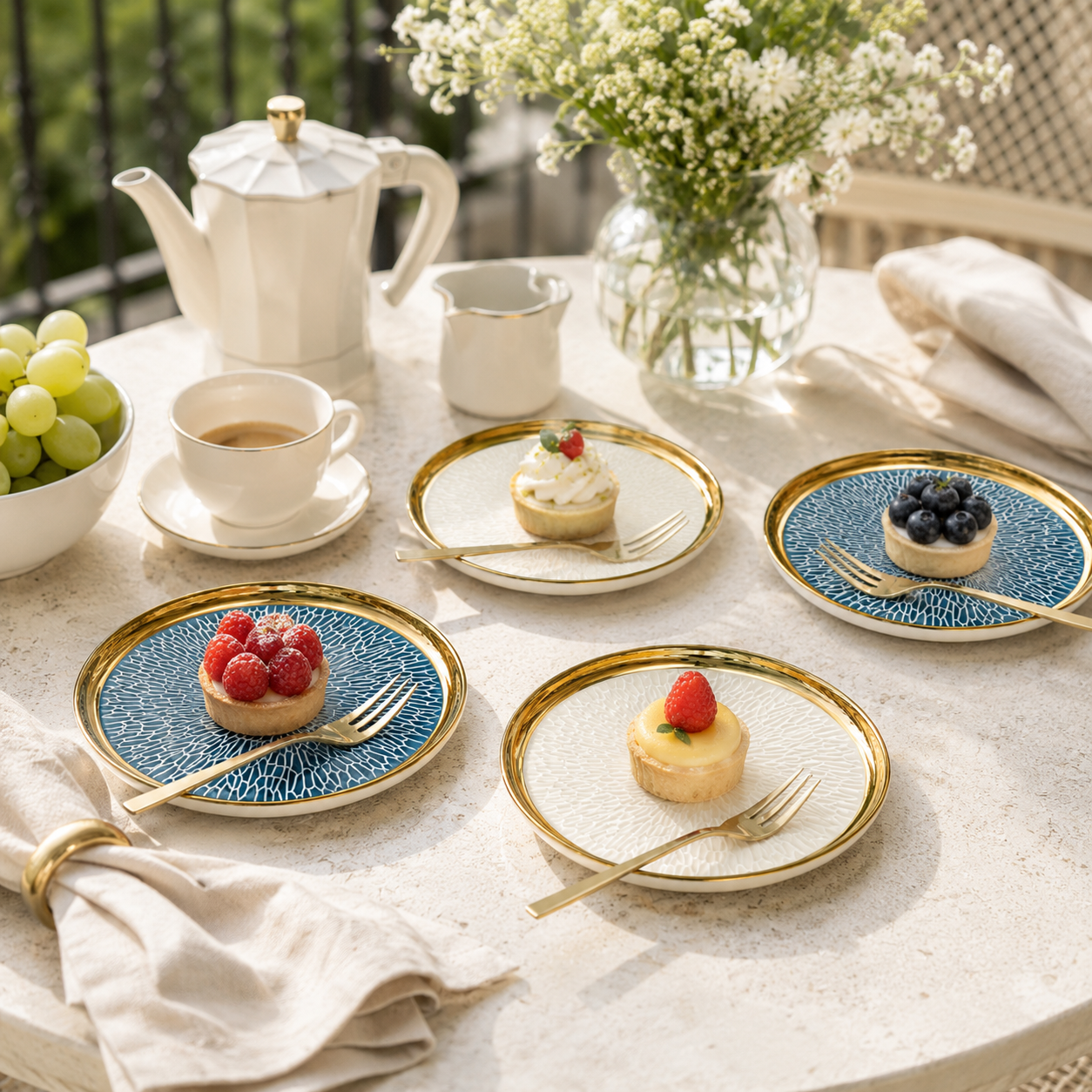 Aulica Blue & Cream Gold-Rim Dessert Plates – Set of 4 product view 4