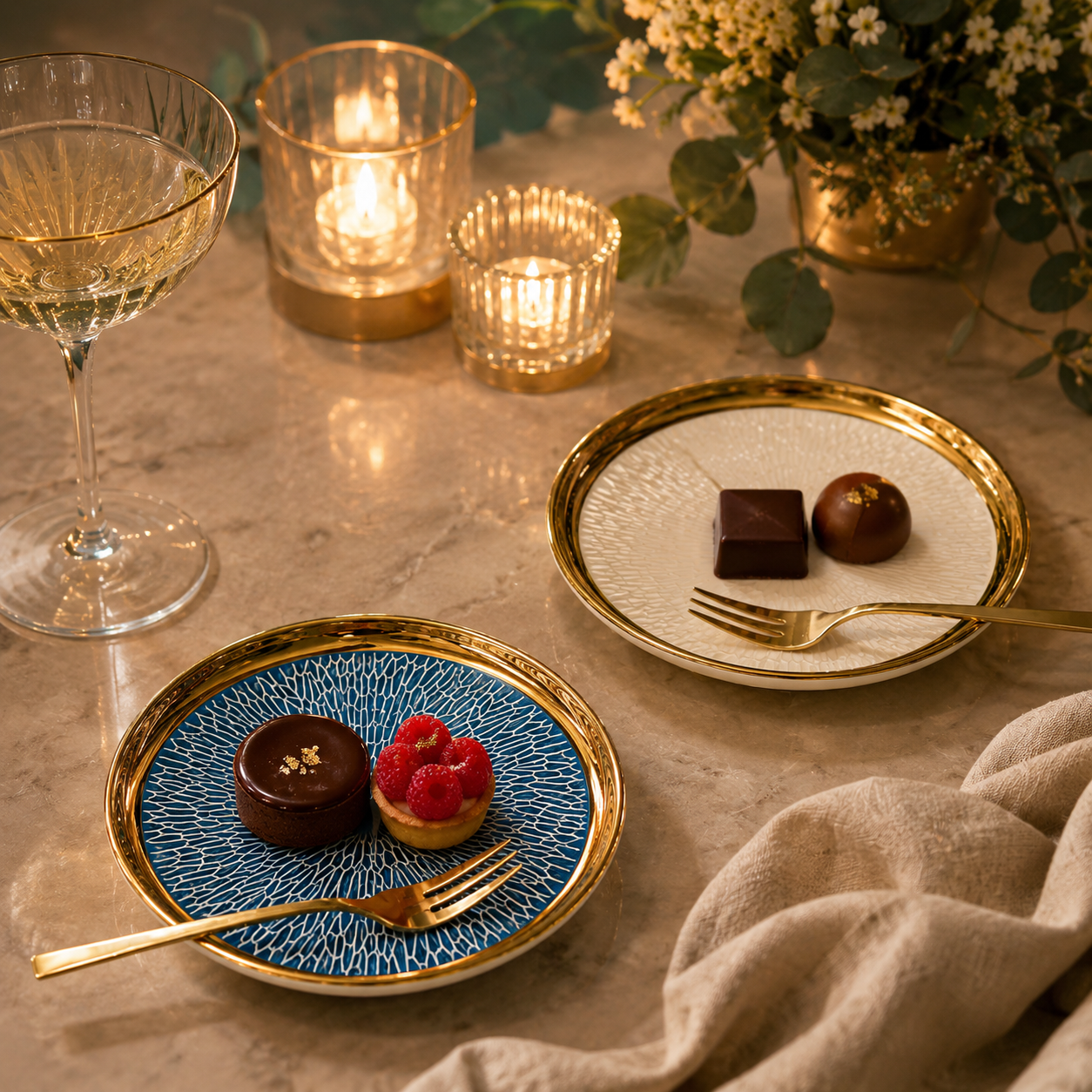 Aulica Blue & Cream Gold-Rim Dessert Plates – Set of 4 product view 3