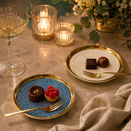 Aulica Blue & Cream Gold-Rim Dessert Plates – Set of 4 product view 3