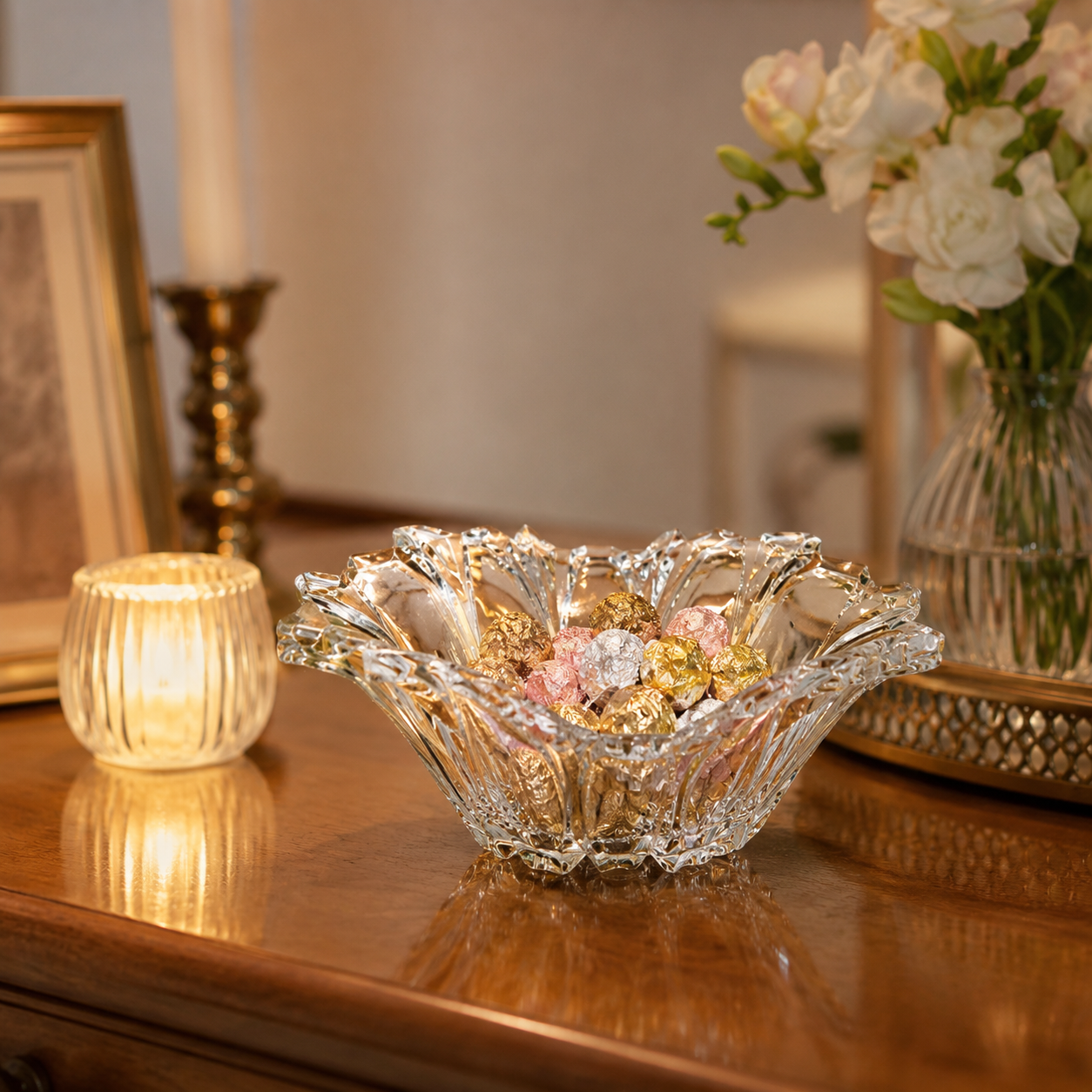 Aulica Clear Flower-Shaped Fruit Bowl – 29.2 × 29.3 × 10.7 cm product view 5