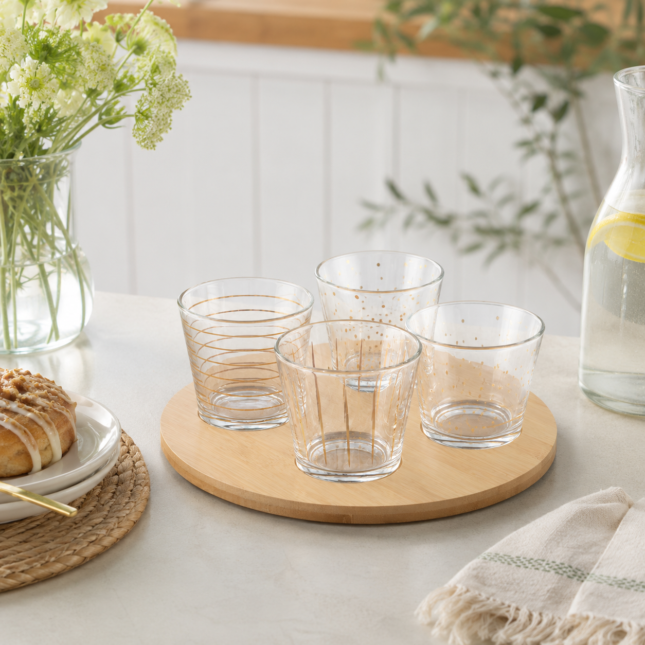 Aulica Gold Appetizer Bowls with Wooden Tray – Set of 4 product view 3