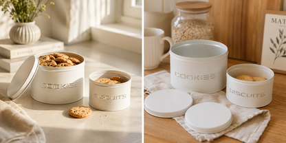 Aulica White & Silver Cookie and Biscuit Tins – Set of 2