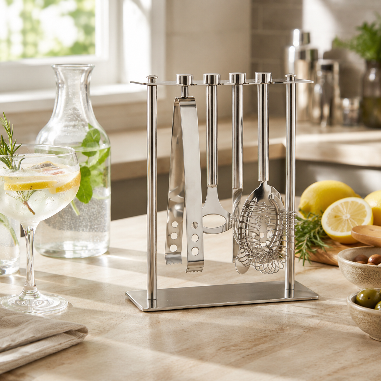 Aulica Silver Bar Tool Set with Stand – 7 Pieces product view 2