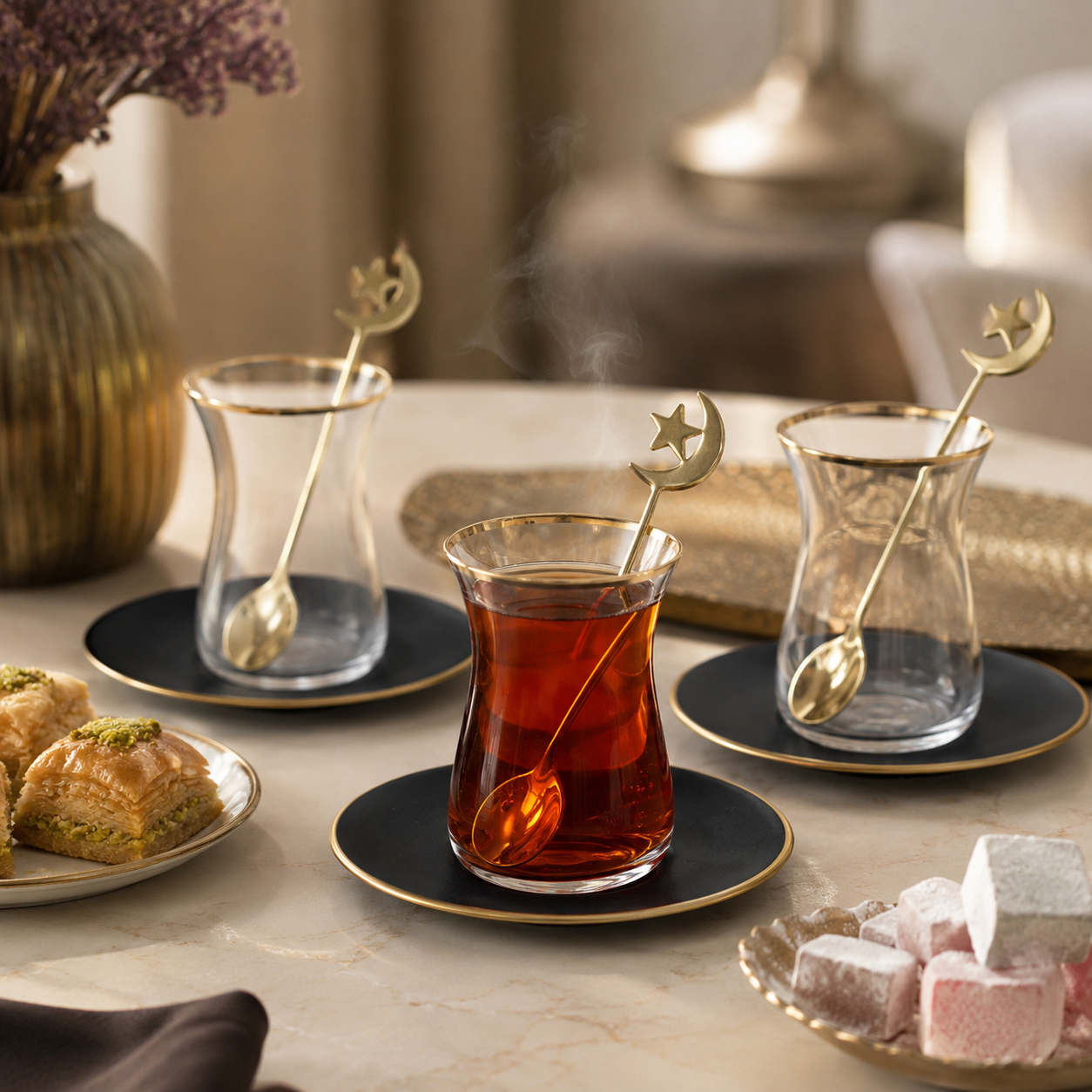 Aulica Black & Gold Tea Cups with Saucers – Set of 6 product view 2