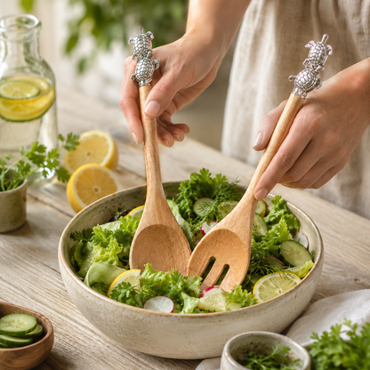 Aulica Silver Turtle Salad Servers