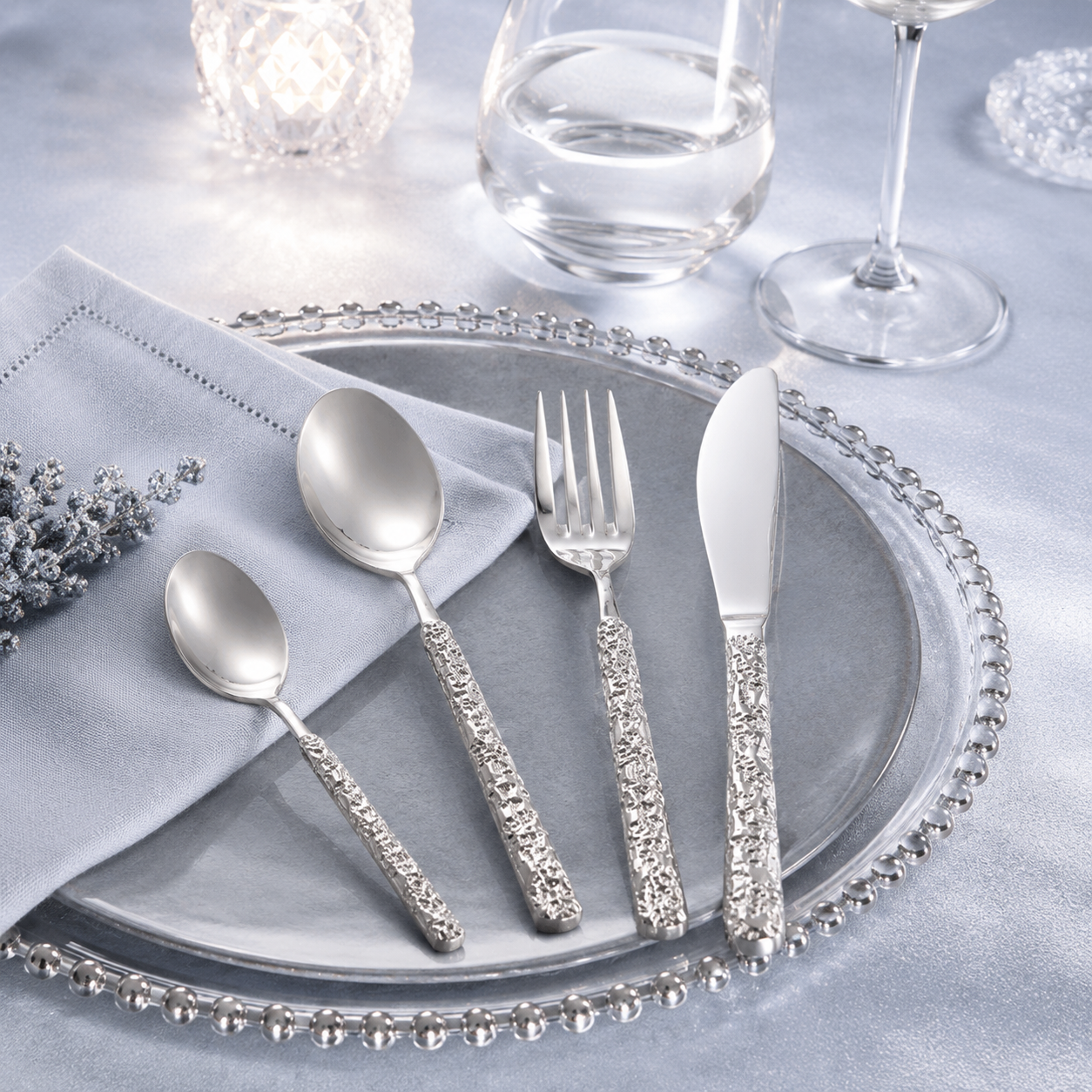Aulica Hammered Silver Cutlery Set – 24 Pieces product view 2