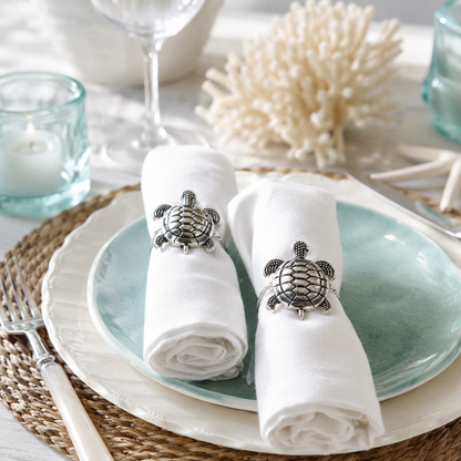 Aulica Silver Turtle Napkin Rings – Set of 4