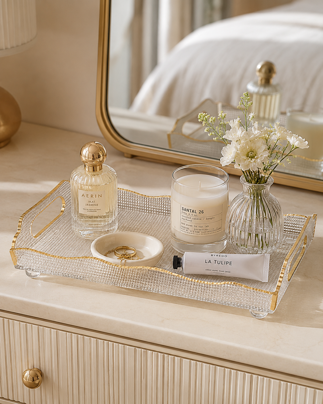 Aulica Gold-Rim Rectangular Glass Serving Tray – 38 × 17.5 × 9.5 cm product view 3
