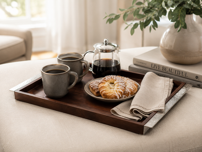 Aulica Rectangular Wooden Serving Tray with Silver Handles – 44 × 33 cm product view 3