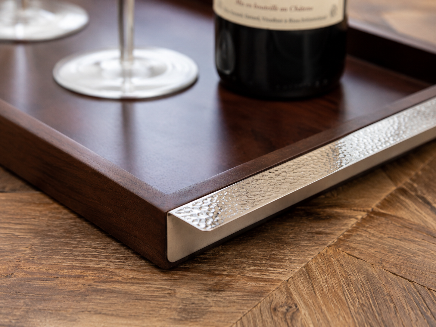 Aulica Rectangular Wooden Serving Tray with Silver Handles – 44 × 33 cm