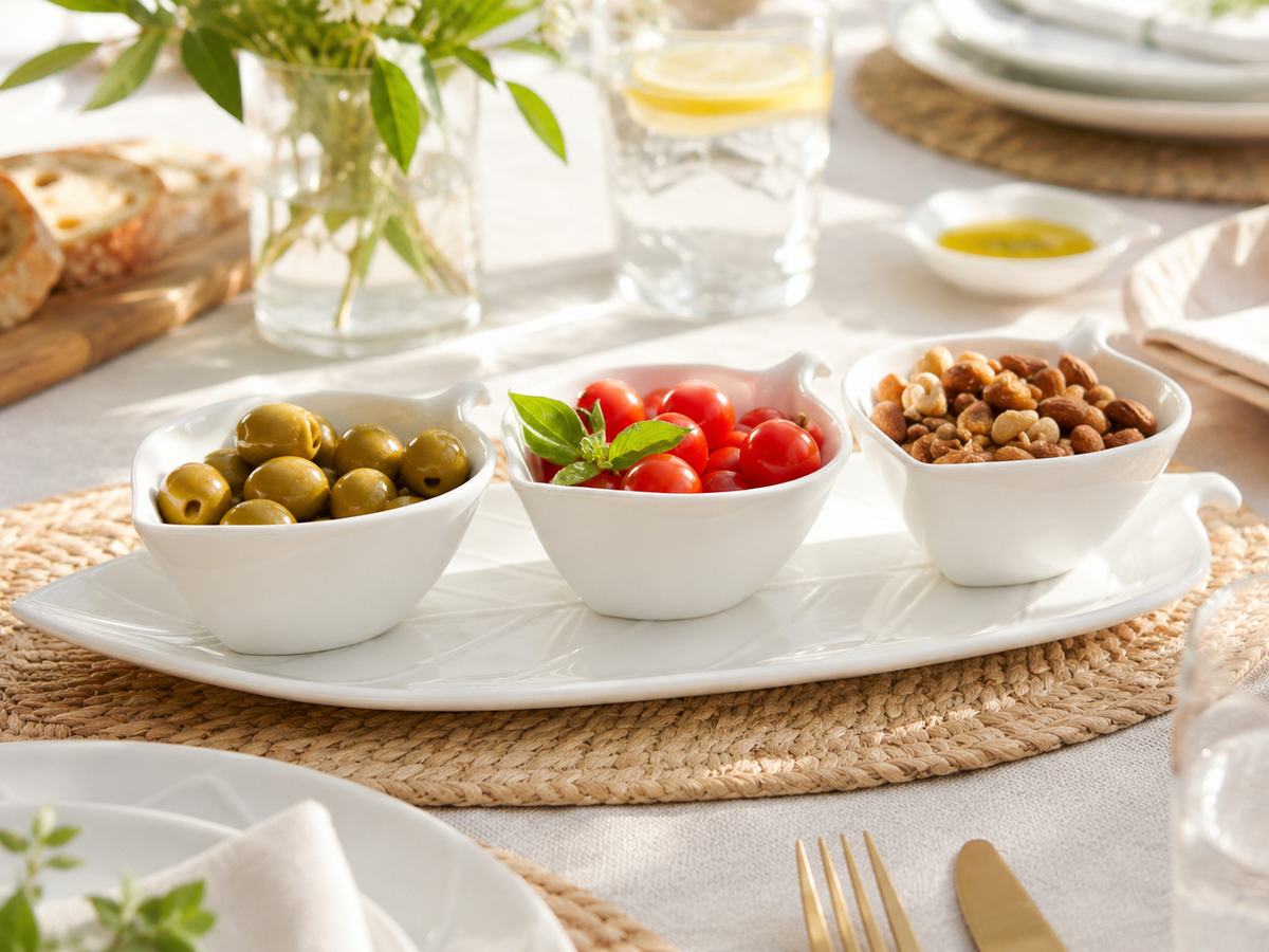 Aulica White Appetizer Bowls with Leaf Tray – Set of 3 product view 4