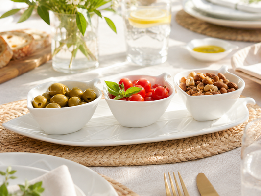 Aulica White Appetizer Bowls with Leaf Tray – Set of 3 product view 4