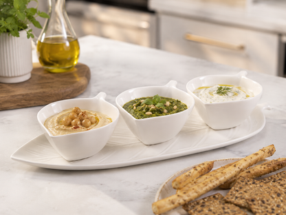 Aulica White Appetizer Bowls with Leaf Tray – Set of 3 product view 5