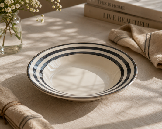 Silver Triple-Rim Deep Plate – 23 cm