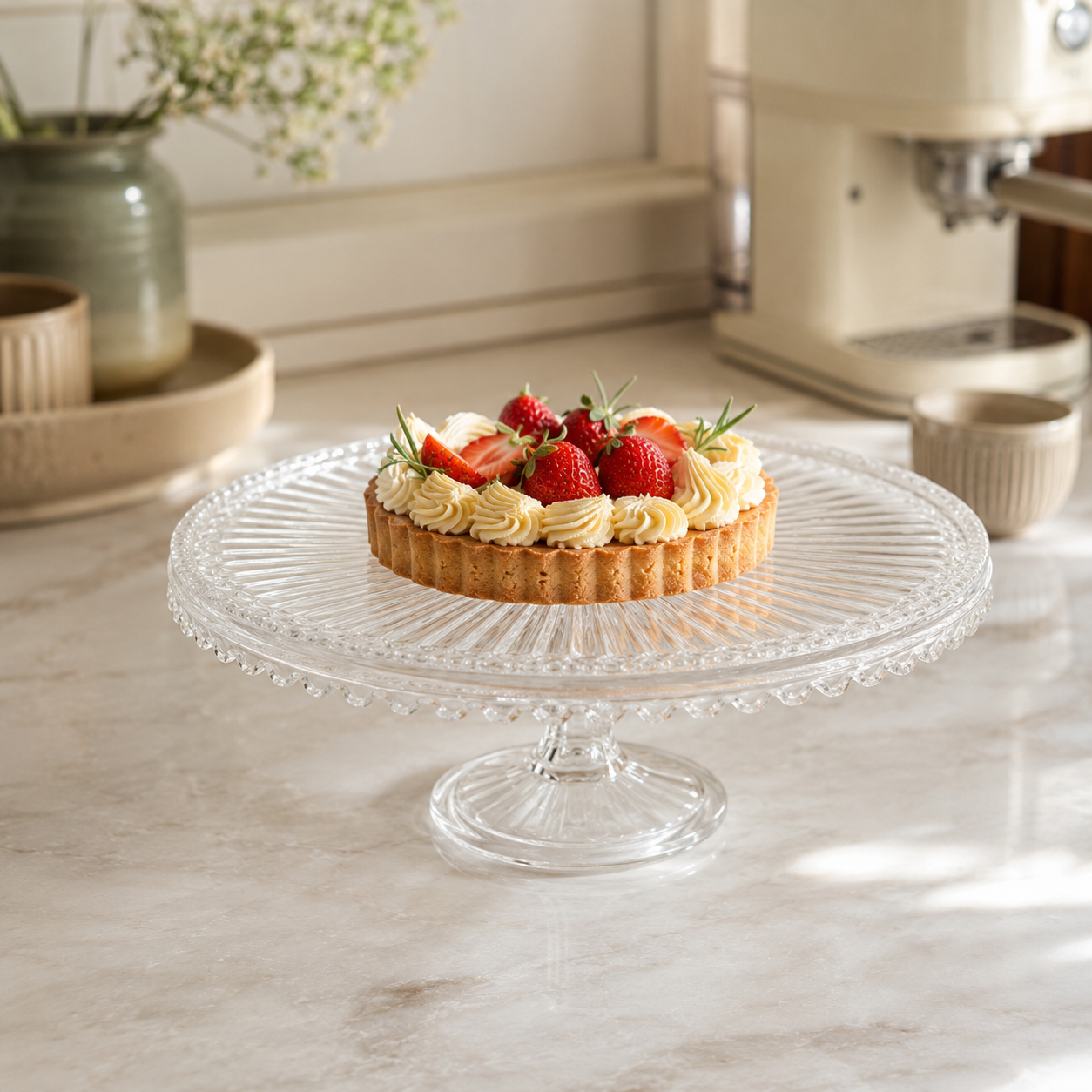 Aulica Clear Glass Cake Stand – 32 × 32 × 12 cm product view 2