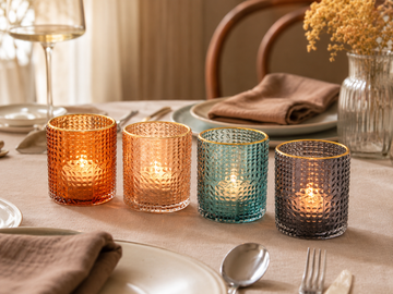 Aulica Multicolour Gold-Rim Candle Holders – Set of 4, 8 × 8 × 9 cm
