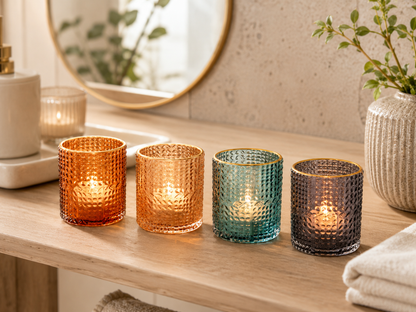 Aulica Multicolour Gold-Rim Candle Holders – Set of 4, 8 × 8 × 9 cm product view 6