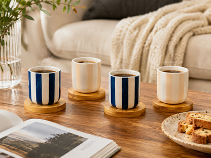 Aulica Striped Coffee Cups with Wooden Saucers – Set of 4 product view 3