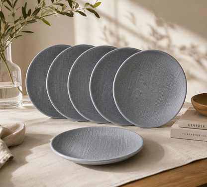 Woven-Texture Gray Breakfast Plates – Set of 6, 21 cm