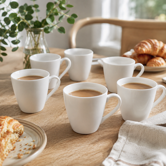 Jackies Bay White Mini Coffee Mugs – Set of 6, 200 ml