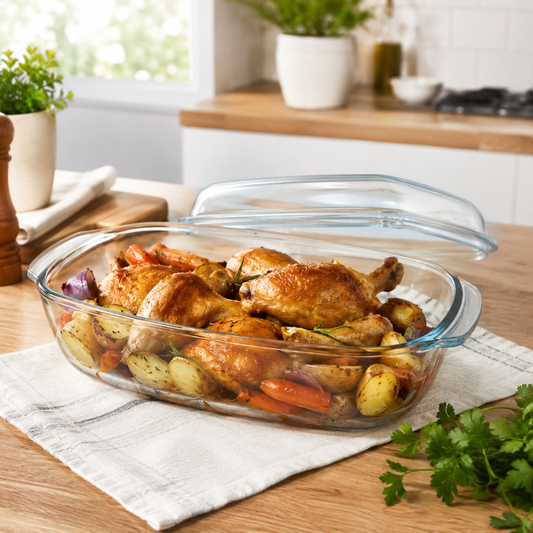 Pyrex Rectangular Glass Oven Dish with Lid – 4.3 L + 2.2 L
