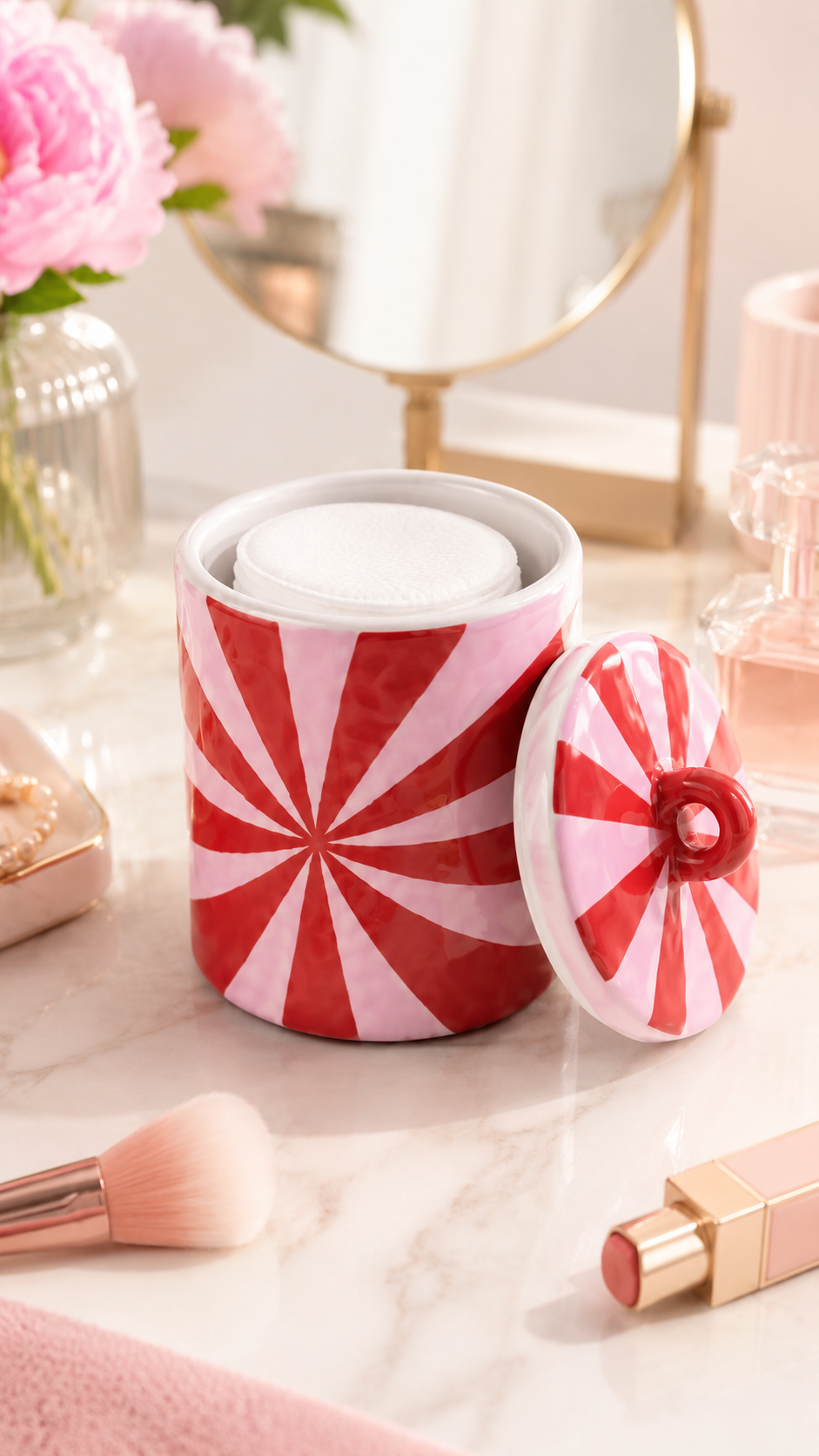 Red & Pink Swirl Storage Jar – 11 × 11 × 14.5 cm