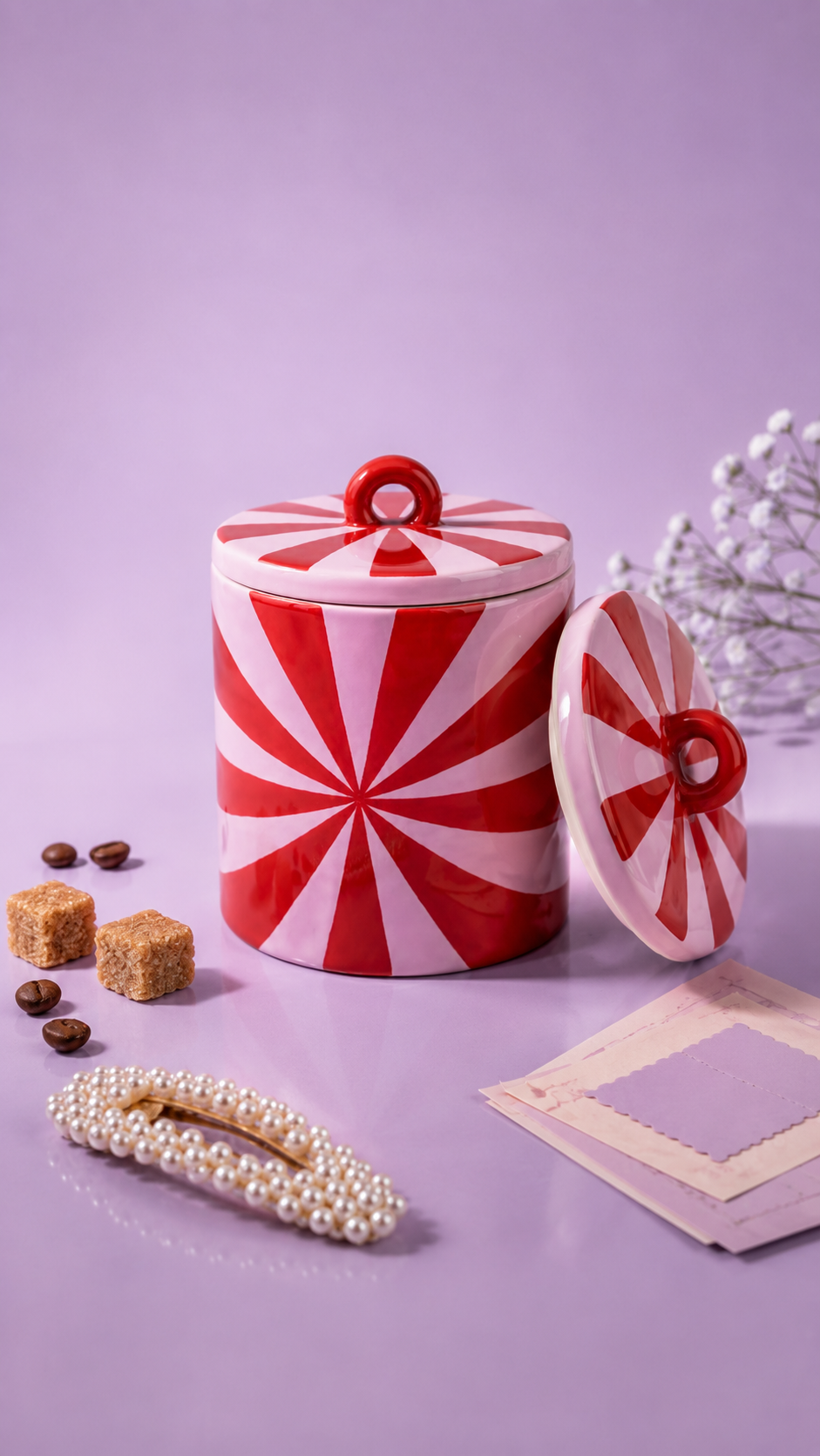 Red & Pink Swirl Storage Jar – 11 × 11 × 14.5 cm
