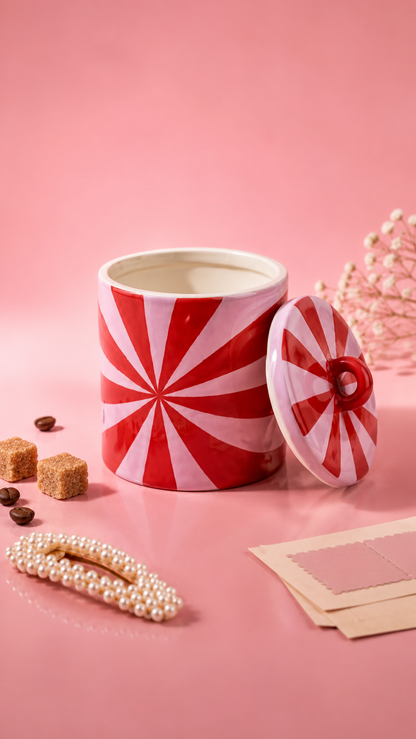 Red & Pink Swirl Storage Jar – 11 × 11 × 14.5 cm