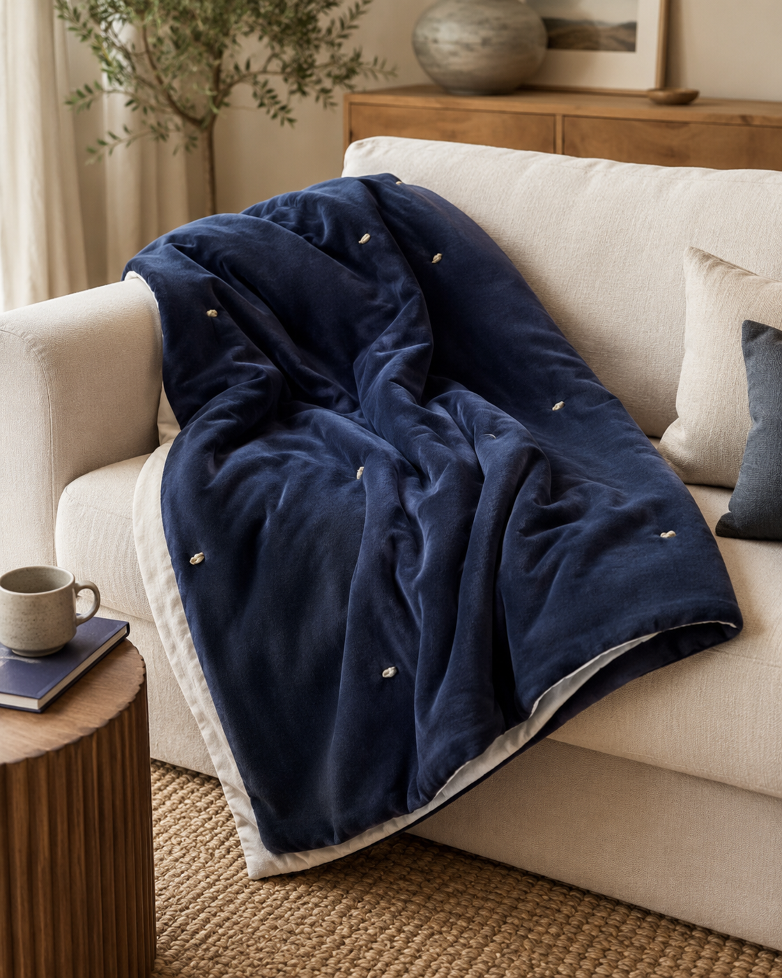 Vivaraise Elise Cobalt Knotted Stitch Throw Blanket 140 × 200 angled view