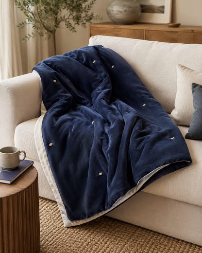 Vivaraise Elise Cobalt Knotted Stitch Throw Blanket 140 × 200 angled view