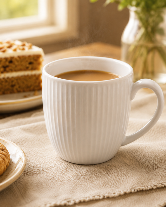 White Ribbed Coffee Mug Set of 6 angled view