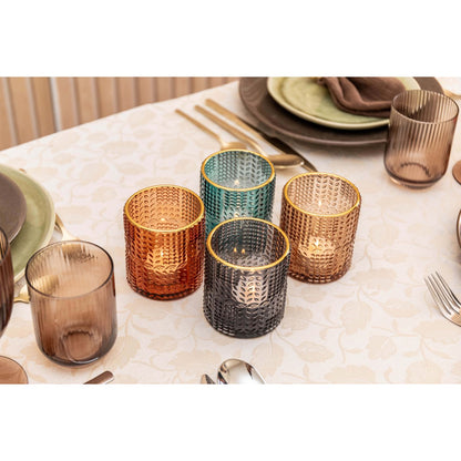 Aulica Multicolour Gold-Rim Candle Holders – Set of 4, 8 × 8 × 9 cm product view 5
