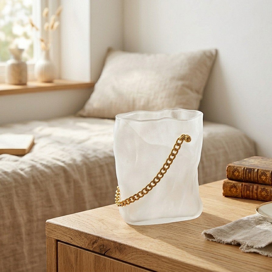 Aulica White Glass Handbag Vase with Gold Handle – 20 × 12 × 24 cm product view 6