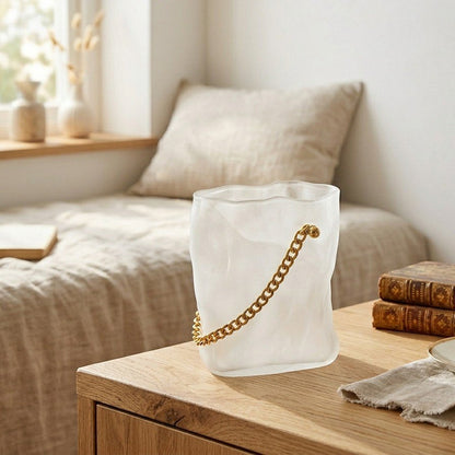 Aulica White Glass Handbag Vase with Gold Handle – 20 × 12 × 24 cm product view 6