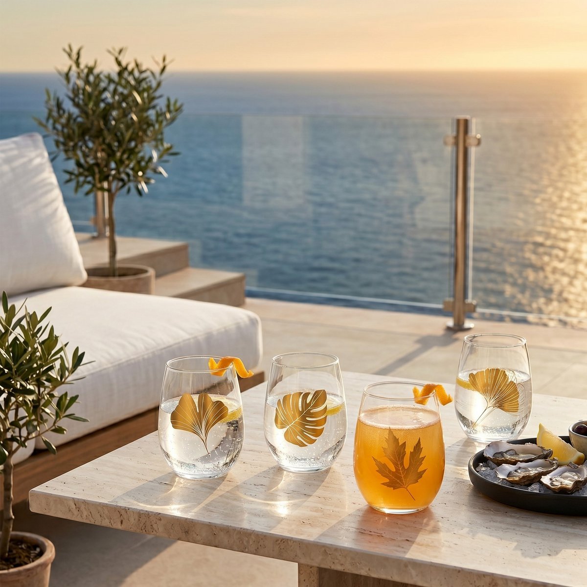 Aulica Gold Leaf Water Glasses Set of 4 detail view