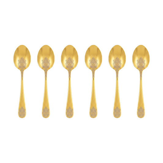 Aulica Shiny Gold Ornamental Teaspoons - Set of 6