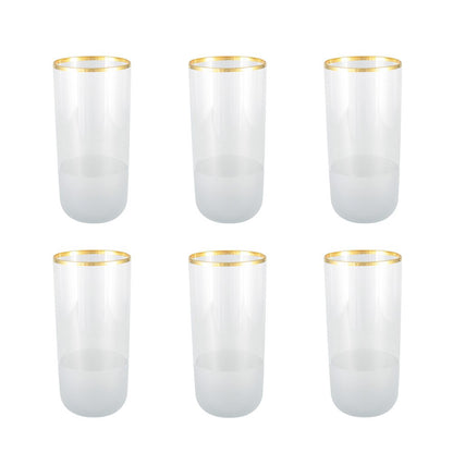 Aulica gold rim high water glasses set of 6, transparent tall glasses with gold detail