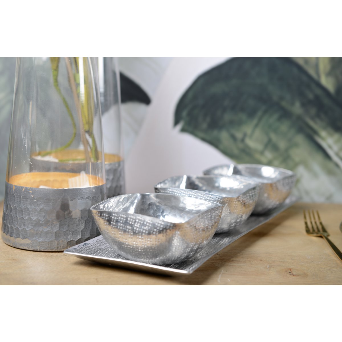 Aulica Silver Appetizer Bowls with Aluminum Tray – Set of 3 product view 4