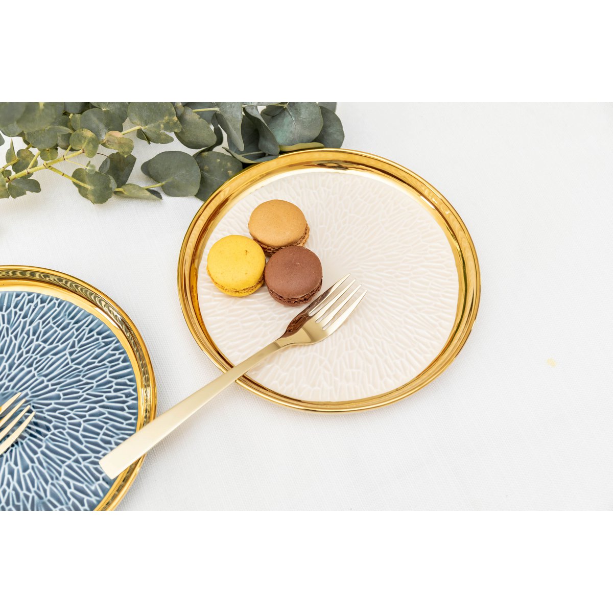 Aulica Blue & Cream Gold-Rim Dessert Plates – Set of 4 product view 5
