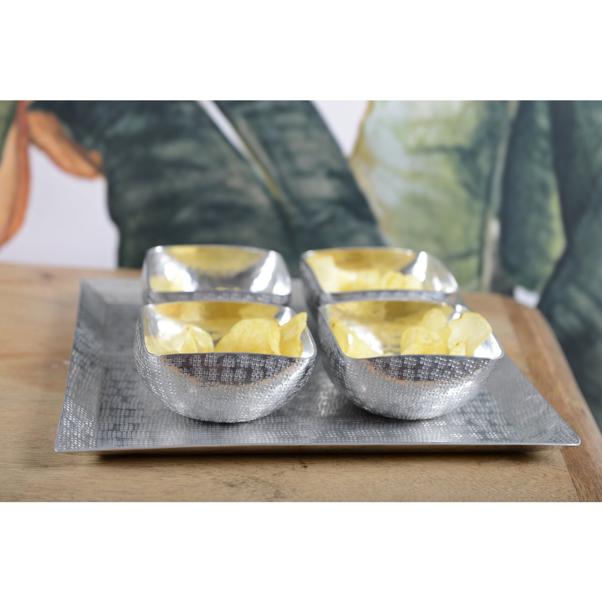 Aulica Silver Appetizer Bowls with Aluminum Tray – Set of 4 product view 2